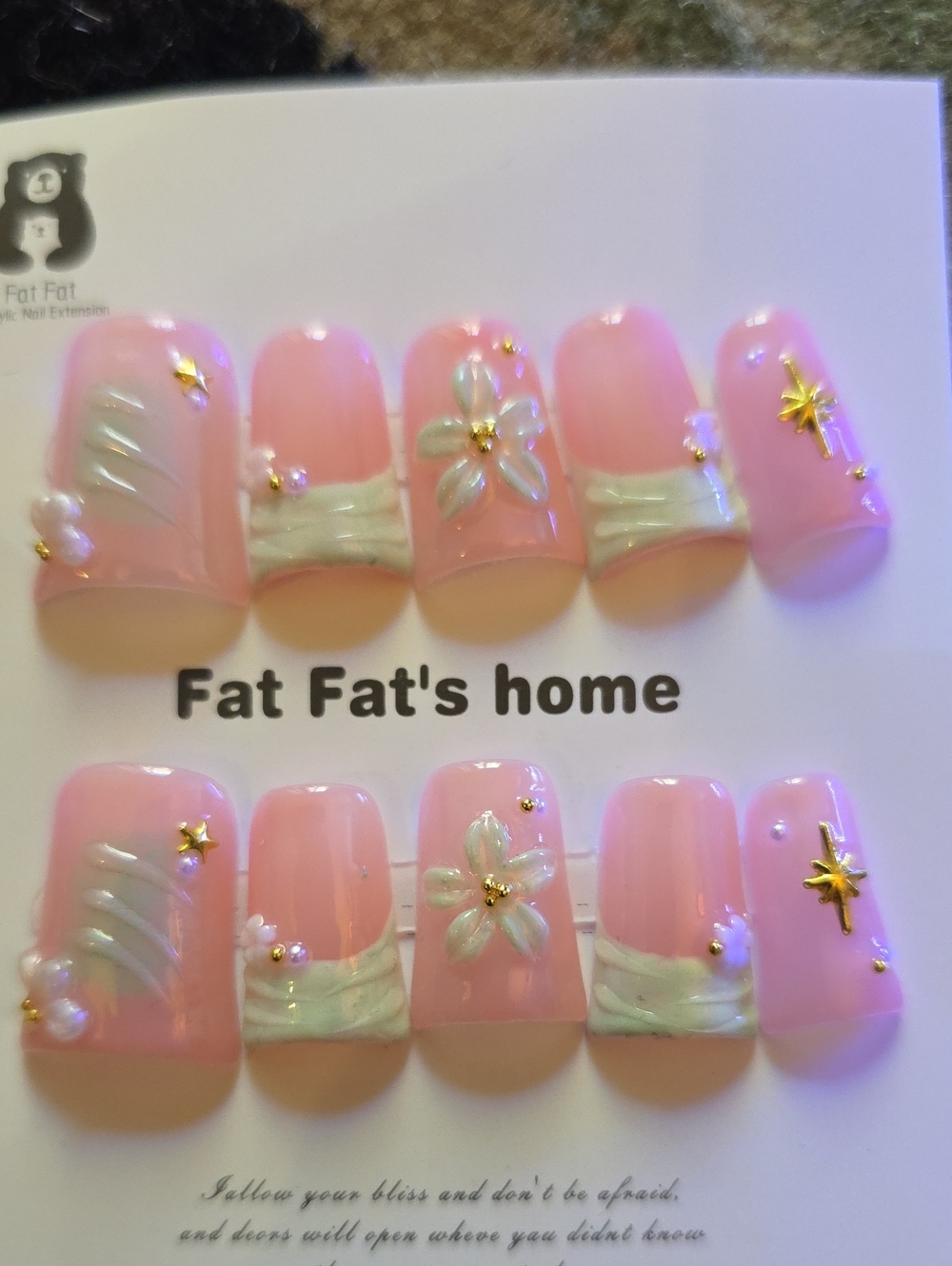 Pink Floral Press-On Nail Set Size Large